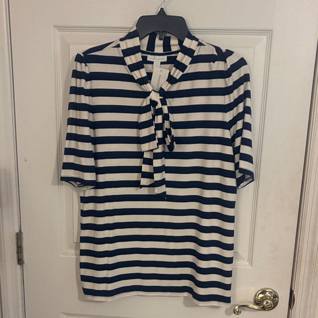 Charter Club Navy And White Striped Blouse